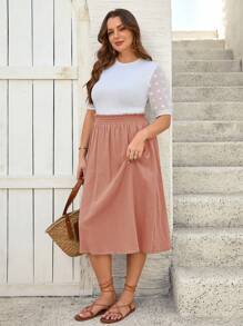 SHEIN Frenchy Váy dài màu trơn cỡ lớn cho nữ mùa hè giản dị tối giản đi biển nghỉ mát - Hồng - Xem 4