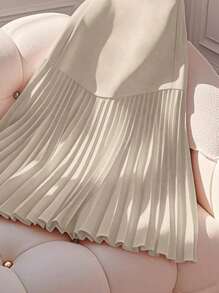 GlowEve Women's Elegant Ruched Asymmetrical Hem Romantic Skirt Fall Cloth For Women - Apricot - View 5