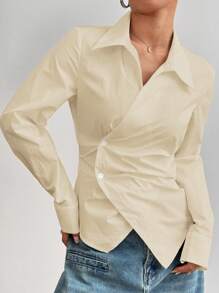 Flirla Damen Lässig vielseitige Kreuzüberschlag Krawattenhalskragen geschnürte Taille Langarm Bluse