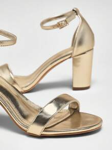 SHUZIA Ladies Chunky Heel Sandals With Ankle Strap - Gold - View 5