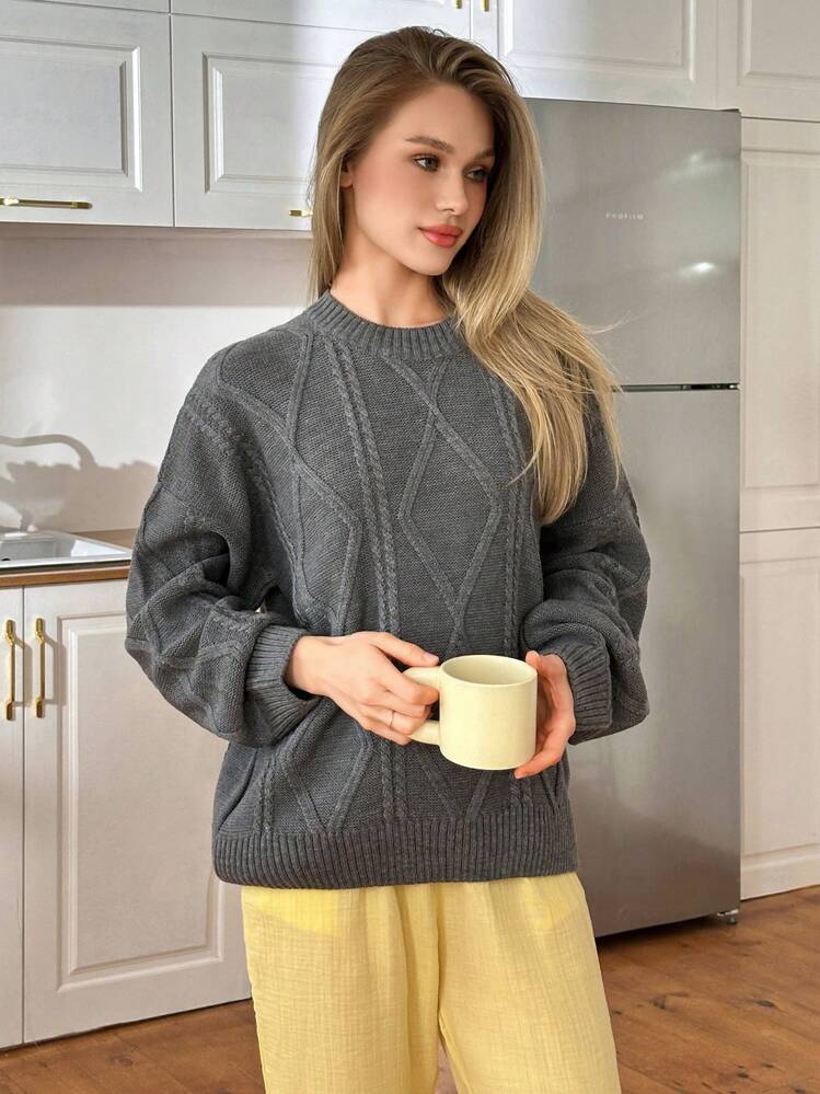 EURMUSE DAMEN Zopfmusterpullover - Aschgrauer Soft-Touch-Pullover für Damen Grauer Pullover - Grau - Übersicht 5