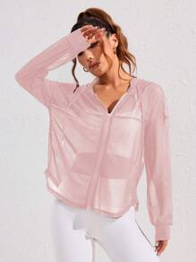 Dewbera Dewbera Chaqueta deportiva casual y sencilla de unicolor y transparente con capucha - Rosa vieja - Ver 6