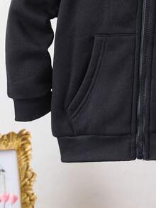 2 pièces/set Nouvelle mode jeunes filles confortable imprimé graphique veste à capuche manches longues + pantalon à cordon de serrage tenue décontractée automne hiver - Noir - Voir 4