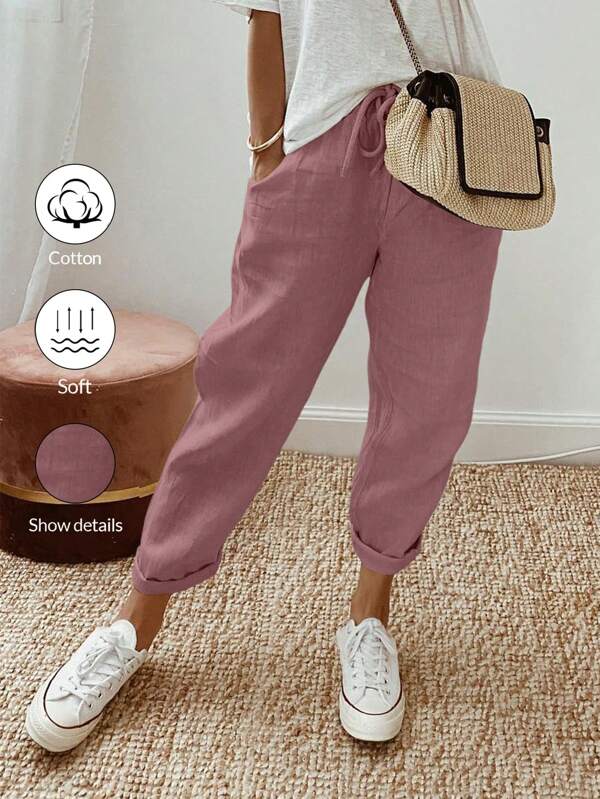 Calvaya Women's Solid Color Simple Daily Trousers