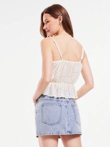 WESTFADE Florales Spitzen-Trägertop mit Schleife, geraffter Taille, Rüschen-Peplum, ärmellos, im Western-Boho-Cowgirl-Stil, für Country-Konzerte im Sommer, 4. Juli Feiern, Strandurlaub