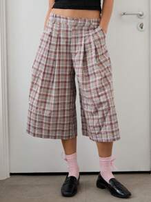 COUREZ 阔腿格纹短裤 / Y2K 街头风夏季女装下装度假短裤复古