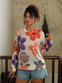 Travachic 秋冬大码花卉印花镂空针织毛衣 - 彩色 - 查看 5