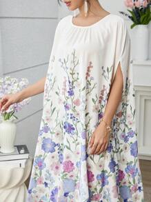 Yasmyna Elegant Pastel Floral Print Arabian Maxi Dress With Round Neckline And Half Sleeves Perfect For Modest Style, Spring/Summer Kaftan Jalabiya Dress - Multicolor - View 6