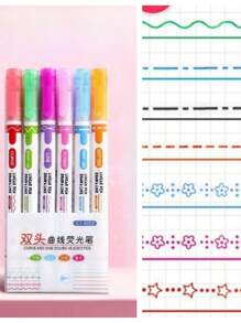 SHEIN 6pcs Mixed Pattern Design Highlighters,Random Packaging Back To School