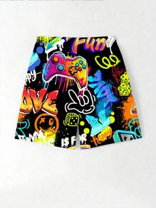 Costume da bagno casual e minimale per ragazzi adolescenti, con stampa di console di videogiochi, vestibilità morbida, adatto per l'estate