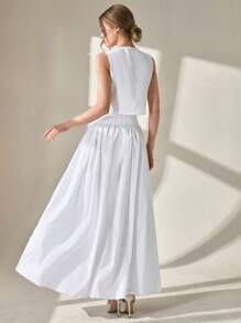 CLARA VERO Set de 2 piezas, top de chaleco con botones delanteros y falda larga de corte evasé, estilo elegante y casual para mujer