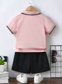 SHEIN 男童休闲条纹短袖 Polo 衫，开学季 - 藕粉色 - 查看 2