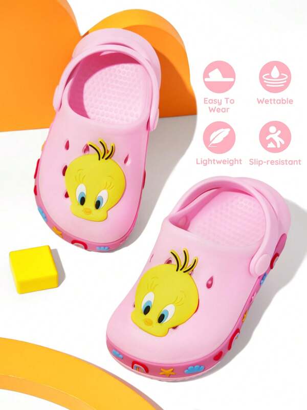 LOONEY TUNES X SHEIN Sandálias/chinelos de EVA rosa com estampa de desenho animado para meninas, leves e antiderrapantes, com biqueira protetora, adequados para uso interno ou externo