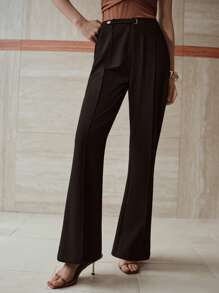 MOTF PREMIUM 压褶喇叭裤 - 黑色 - 查看 7