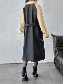 EURMUSE Women's Multicolor Belted Long Trench Coat - Multicolor - View 2