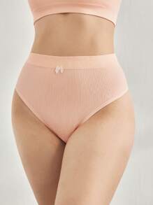 Ocili Leisure 1pc Plus Size Seamless Solid Color Bowknot Comfortable Minimalist Thong Panty - Pink - View 6