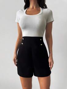 Firerie Women's Elegant Commuter & Casual Black Super High Waisted Shorts, Beach Outfits, Airport Fashion, Pants - Black - View 7