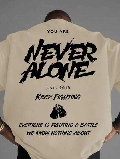 Manfinity EMRG Plus Size Men's Summer Slogan Print Round Neck Short Sleeve Casual T-Shirt