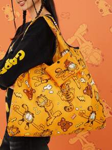 GARFIELD | SHEIN Cartoon & Letter Printed Orange  RPET Foldable Reusable Shopping Bag - Orange - View 7