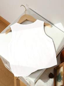 SHEIN 男童休闲椰树印花无袖上衣，适合夏季穿着