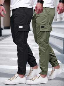 Manfinity Homme 2pcs Men's Casual Versatile Solid Color Cargo Pants, Fall Clothes - Multicolor - View 4