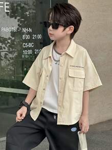 Dazy Kids 男童宽松休闲工装口袋衬衫 - 白色 - 查看 2