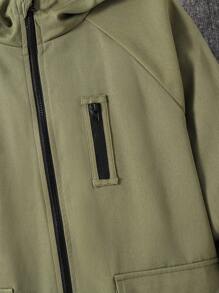 SHEIN Chaqueta con capucha informal y versátil de ajuste suelto con bolsillos utilitarios para niños preadolescentes, adecuada para ir al trabajo, la escuela, el uso diario casual, los deportes, primavera, verano, otoño e invierno - Verde militar - Ver 5