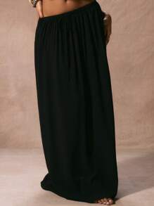 Musera Resort 低腰抽绳飘逸长裙沙滩罩衫度假春夏优雅性感伊比沙岛风情春夏波西米亚黑色假日毕业舞会 - 黑色 - 查看 2