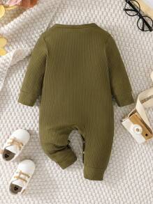 SHEIN Vintaside Kids 春秋純色肋條3件裝爬服,適用於嬰兒男寶寶 - 彩色 - 查看 3