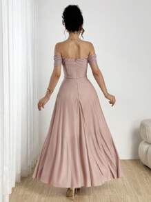 Modelyn 女士露肩A字褶饰腰部连衣裙，粉色