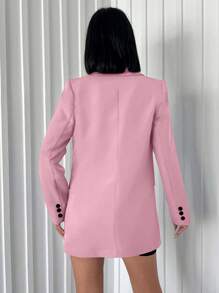 RueChic Women's Turn-down Collar Single-breasted Blazer Jacket - Hot Pink - View 2