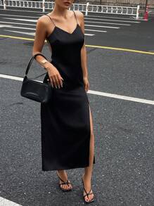 DAZY Đầm hai dây cổ chữ V hở lưng dành cho nữ, trang phục mùa hè đi du lịch biển cho nữ - màu đen - Xem 2