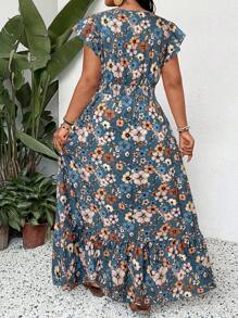 SHEIN LUNE Plus Size Women V-Neck Allover Print Simple Long Casual Dress Bohemian Summer Boho Old Money Summer Outfits For Women Spring Break Rave Outfits Festival Spring Break Outfits Look São João São João São João 2025 Midsummer Day Outfit Graduation Dress Wedding Guest Dress Women Vacation Outfits Woman Beach Outfits For Woman Festival Sundress Birthday Dresses For Women Summer Long Dress Long Floral Dress Women Casual Long Dress Short Sleeve Maxi Dress Women Vacation Dress,Maxi Dress