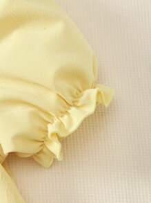 Souflis Souflis 女孩荷叶边领泡泡袖圆领休闲可爱白衬衫开衫，百搭日常穿着 - 黃色 - 查看 3