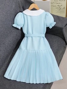 SHEIN Vestido de verano elegante con textura para niñas preadolescentes