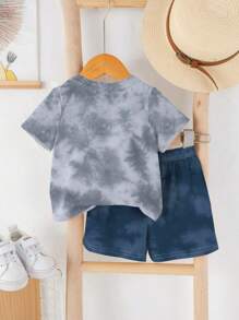 SHEIN 2pcs Baby Boy Casual Minimalist Round Neck Short Sleeve T-Shirt And Shorts Set, Suitable For Summer - Multicolor - View 3