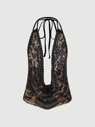 Hippie Sexy Fashionable Halter Backless Tie-Up Blouse For Women