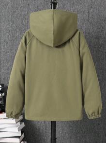 SHEIN Chaqueta con capucha informal y versátil de ajuste suelto con bolsillos utilitarios para niños preadolescentes, adecuada para ir al trabajo, la escuela, el uso diario casual, los deportes, primavera, verano, otoño e invierno - Verde militar - Ver 3