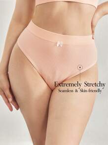 Ocili Leisure 1pc Plus Size Seamless Solid Color Bowknot Comfortable Minimalist Thong Panty - Pink - View 1