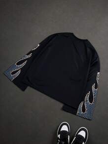 Manfinity EMRG Manfinity Streetrush Manfinity Streetrush Men Vintage Distressed Eye Graphic Oversized Bell Sleeve Sweatshirt, Black, Fall