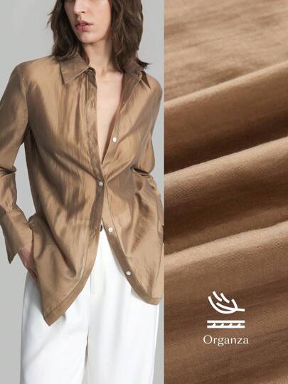 Ontre Blusa de unicolor marrón para mujer, primavera y verano 2026, camisa casual de manga larga con cuello vuelto, elegante y urbana para la oficina, profesora, vacaciones, versátil y de moda para mujer