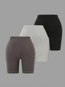 Sparklyn 3件套幼儿女童简约休闲纯色针织短款紧身裤，春夏