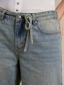 Mid Rise Loose Wide Leg Cotton Blend Denim Jeans Summer Boho Cowgirl Nashville Rodeo - Light Wash - View 4