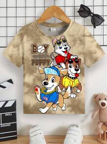 SHEIN 男宝宝休闲简约卡通印花圆领短袖T恤，适合夏季 - 彩色 - 查看 2