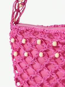 MUSERA Crochet Beaded Woven Caged Shoulder Bag Beach Bag - Hot Pink - View 6