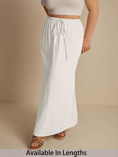 SHEIN PETITE CURVE 大码女式纯色简约抽绳半身裙