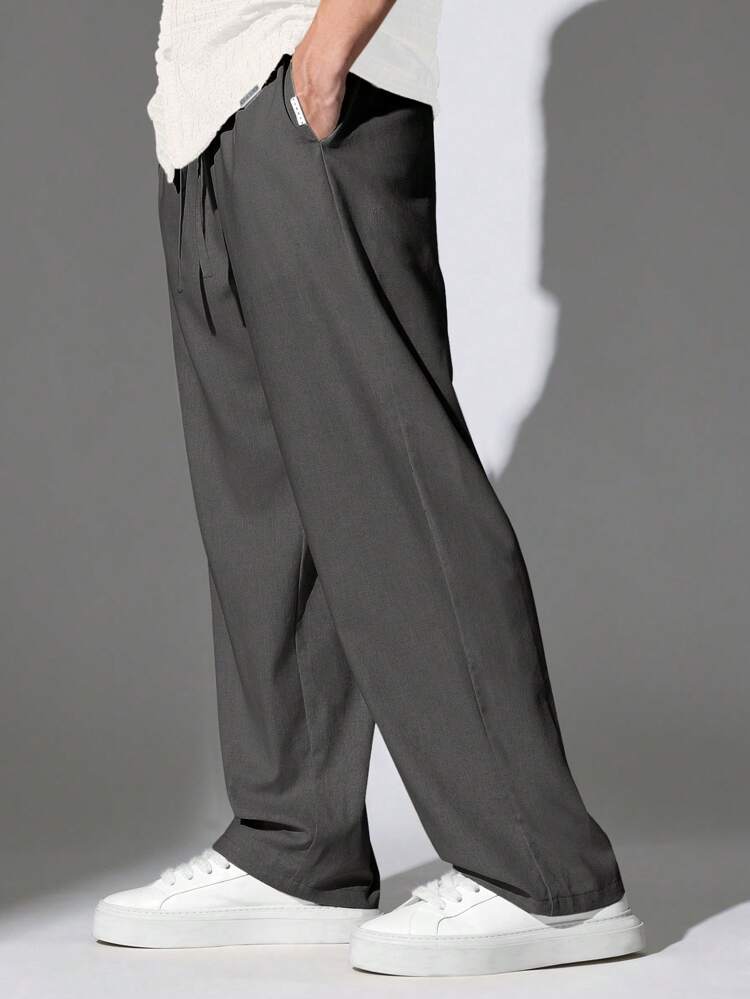 Linen Look Wide Leg Relaxed Fit Drawstring Waist Pants