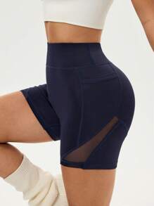 Gameset SHEIN Sport Women High Waist Casual See-Through Mesh Sports Shorts Workout Short - Navy Blue - View 6