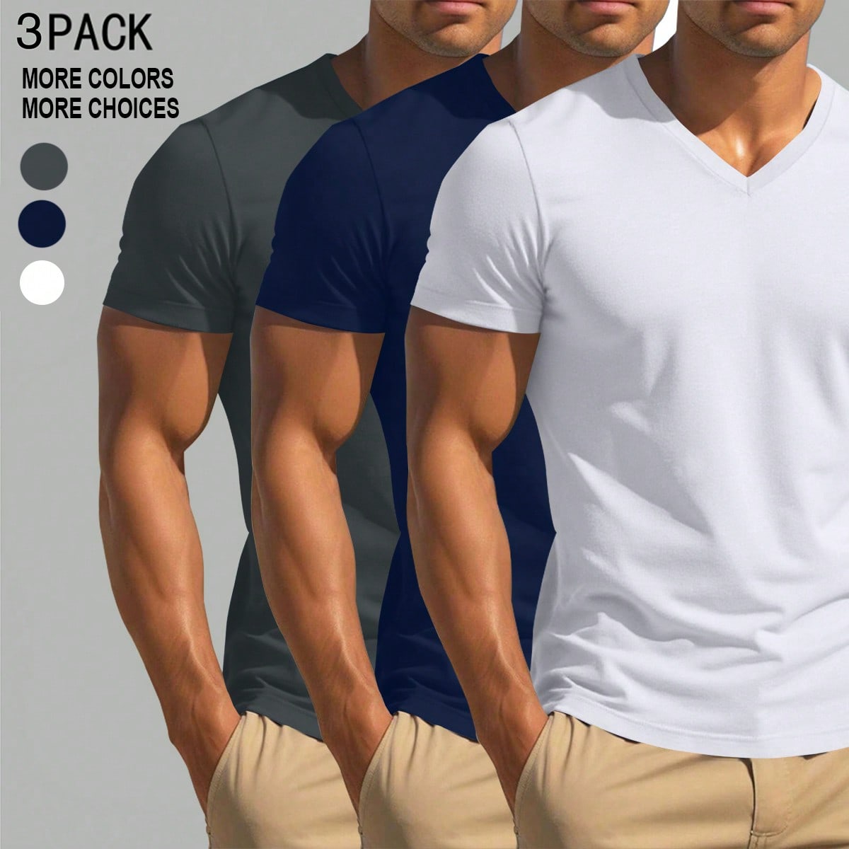Piezas Camiseta casual de verano de unicolor con cuello en V y manga corta para hombres. Camisetas de cuello en V para hombres. Paquete de camisetas p