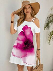 Shutterstock Glamance 女士迷你花卉印花无袖直筒连衣裙商务休闲女士办公室服装女士沙滩装 - 粉色 - 查看 4